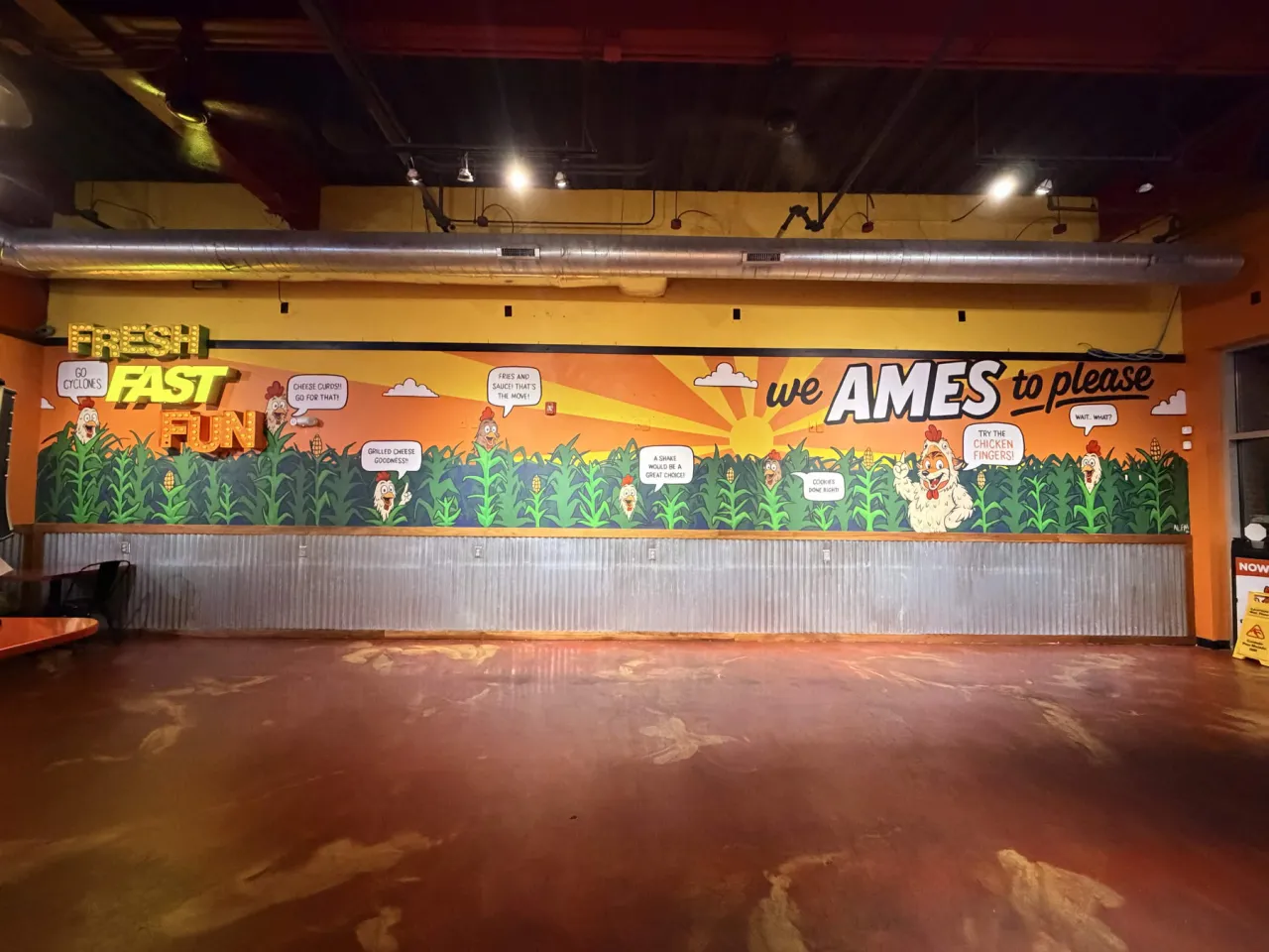 The Coop Chicken Fingers Ames, Wall 2, original artwork by Amanda Fatino